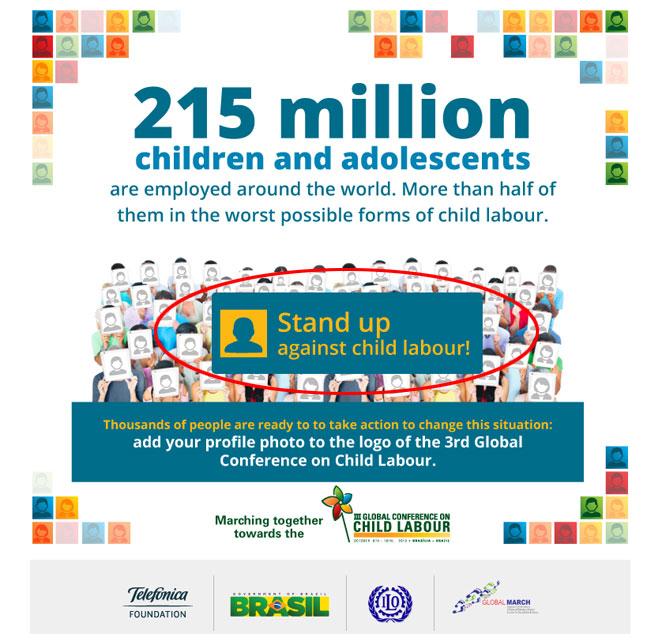 画面中央のStand up against child labour（児童労働に反対して立ち上がろう！）をクリック